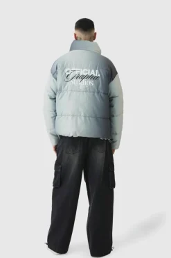 Best boohooMAN Tall Official Ombre Funnel Neck Puffer Jacket In grey
