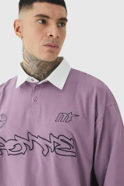 Best boohooMAN Tall Oversized Applique Rugby Polo mauve