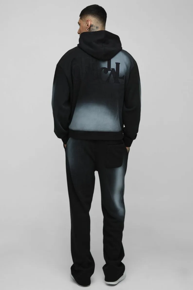 Best boohooMAN Tall Oversized Boxy Distressed Official Applique Spray Wash Hoodie black