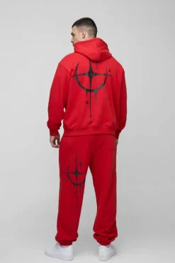 Flash Sale boohooMAN Tall Oversized Boxy Homme Graffiti Print Hooded Tracksuit red
