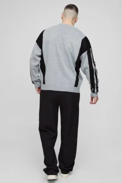Clearance boohooMAN Tall Oversized Boxy Moto Jumper grey