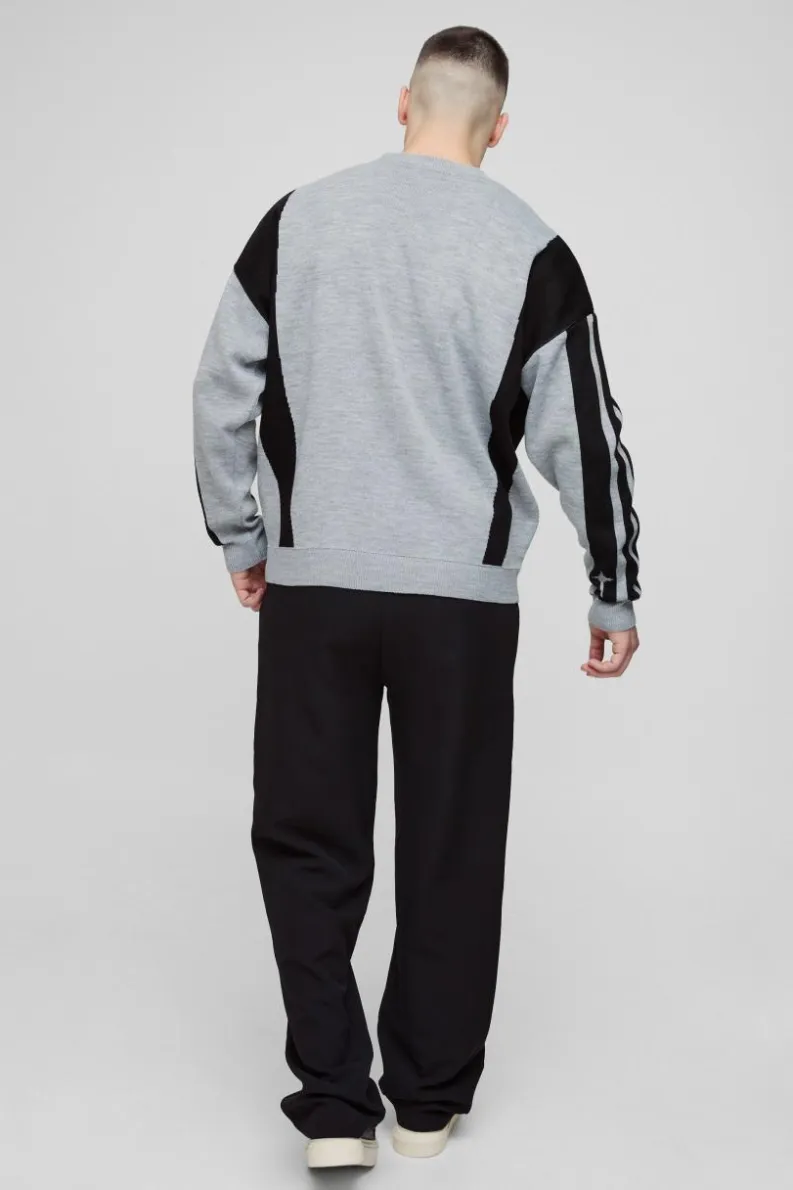 Clearance boohooMAN Tall Oversized Boxy Moto Jumper grey