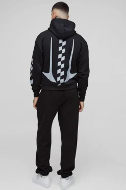 Flash Sale boohooMAN Tall Oversized Boxy Moto Print Hoodie black