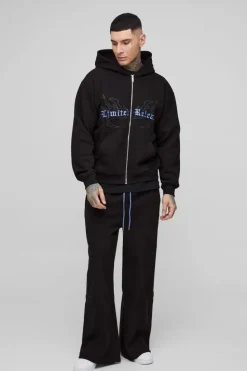Clearance boohooMAN Tall Oversized Boxy Seam Detail Limited Hooded Wide Fit Tracksuit black