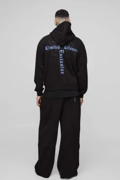 Clearance boohooMAN Tall Oversized Boxy Seam Detail Limited Hooded Wide Fit Tracksuit black