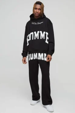 Clearance boohooMAN Tall Oversized Boxy Split Hem Homme Tracksuit black