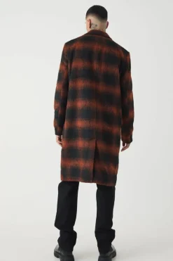 Cheap boohooMAN Tall Oversized Brushed Check Overcoat In brown