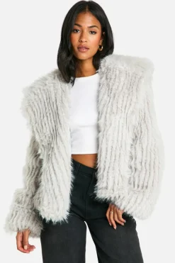 Best Sale boohoo Tall Oversized Collared Faux Fur Jacket grey