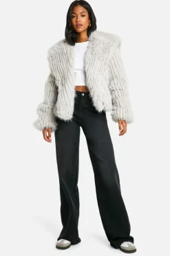 Best Sale boohoo Tall Oversized Collared Faux Fur Jacket grey