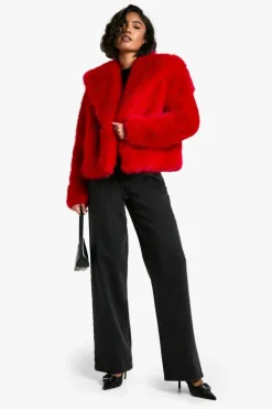 New boohoo Tall Oversized Collar Faux Fur Jacket red