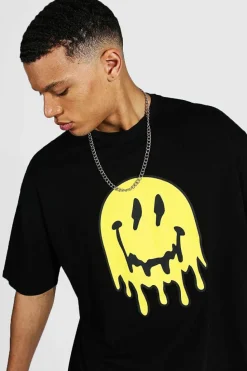 Clearance boohooMAN Tall Oversized Drip Face T-shirt black