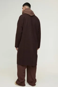 Fashion boohooMAN Tall Oversized Drop Shoulder Herringbone Overcoat In brown