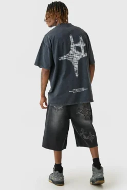 Cheap boohooMAN Tall Oversized Extended Neck Acid Wash Print T-shirt charcoal