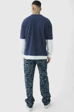 Fashion boohooMAN Tall Oversized Faux Long Sleeve Acid Wash T-Shirt charcoal