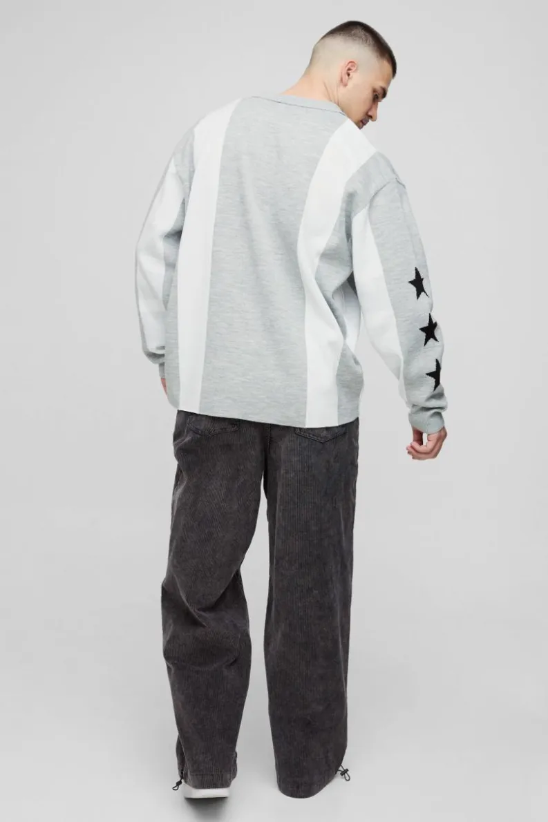 Flash Sale boohooMAN Tall Oversized Football Knitted Top grey