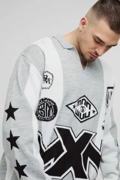 Flash Sale boohooMAN Tall Oversized Football Knitted Top grey