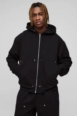 Cheap boohooMAN Tall Oversized Heavyweight Carpenter Wide Leg Tracksuit black