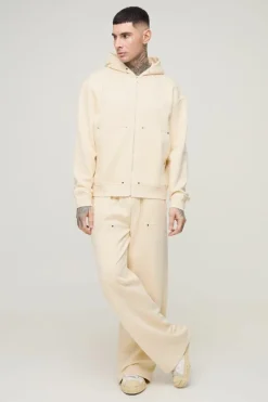 Cheap boohooMAN Tall Oversized Heavyweight Carpenter Wide Leg Tracksuit stone