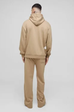 Sale boohooMAN Tall Oversized Man Paint Splatter Hooded Relaxed Flare Tracksuit taupe