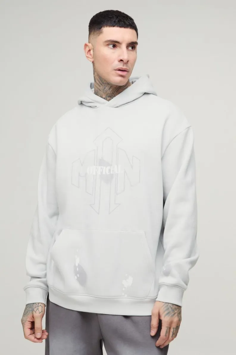 Best boohooMAN Tall Oversized Man Paint Splatter Hoodie grey