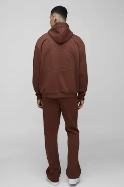 Cheap boohooMAN Tall Oversized Official Varsity Embossed Zip Through Hoodie chocolate