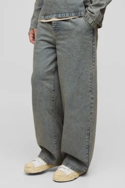 Clearance boohooMAN Tall Pleated Baggy Jeans antique wash