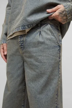 Clearance boohooMAN Tall Pleated Baggy Jeans antique wash