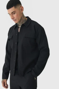 Clearance boohooMAN Tall Pleated Cargo Overshirt black