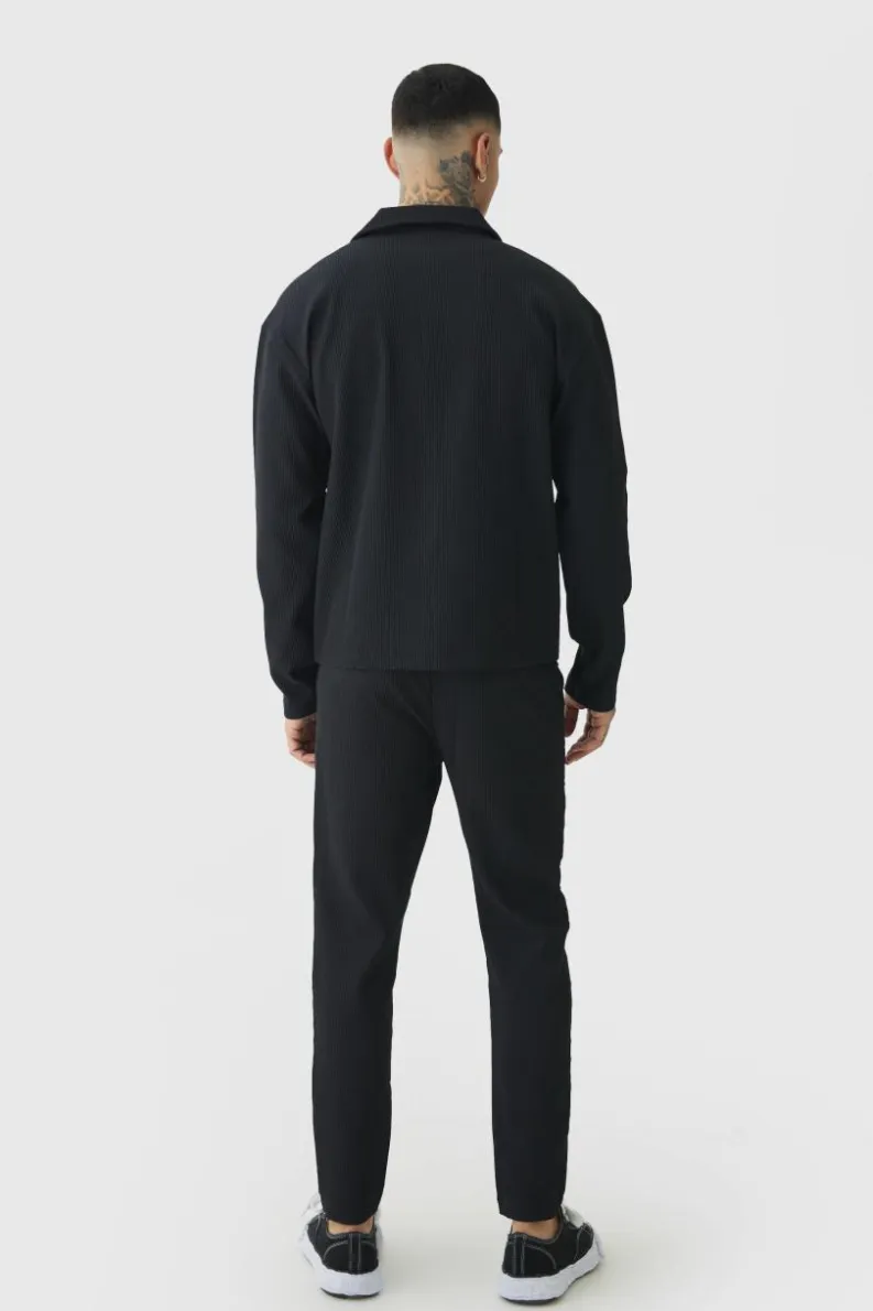 Clearance boohooMAN Tall Pleated Cargo Overshirt black