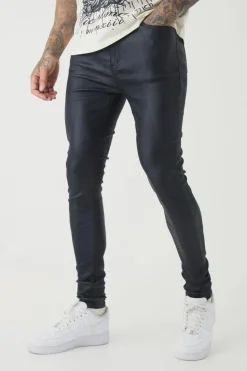 New boohooMAN Tall PU Coated Super Skinny Jeans black