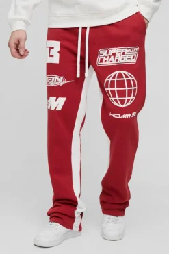 Hot boohooMAN Tall Puff Print Slim Flare Stacked Gusset Jogger red