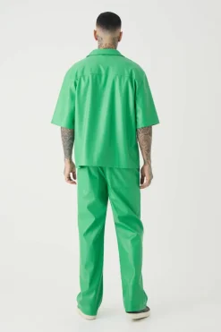 Cheap boohooMAN Tall PU Short Sleeve Overshirt green