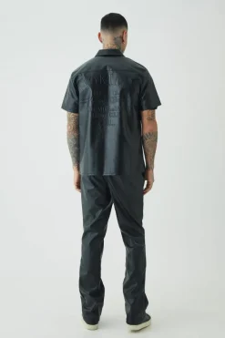 Clearance boohooMAN Tall PU Slim Fit Flared Trousers black