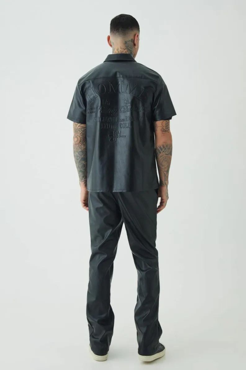 Clearance boohooMAN Tall PU Slim Fit Flared Trousers black