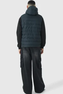 Cheap boohooMAN Tall Quilted Zip Through Hooded Gilet In black
