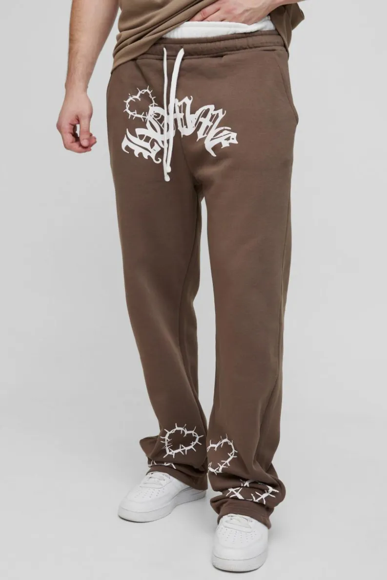 Flash Sale boohooMAN Tall Relaxed Double Waistband Heart Print Jogger brown