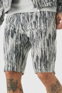 Sale boohooMAN Tall Relaxed Fit Fabric Interest Denim Shorts dark grey
