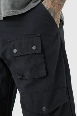 Outlet boohooMAN Tall Relaxed Fit Twill Cargo Trousers black