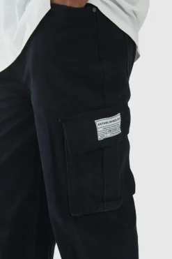 Cheap boohooMAN Tall Relaxed Fit Woven Tab Cargo Jeans true black