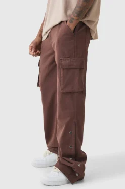 Best boohooMAN Tall Relaxed Flare Overdye Popper Hem Cargo Trouser In chocolate