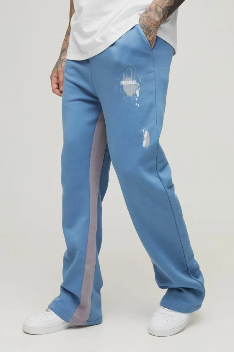 Outlet boohooMAN Tall Relaxed Man Paint Splatter Flare Jogger slate blue