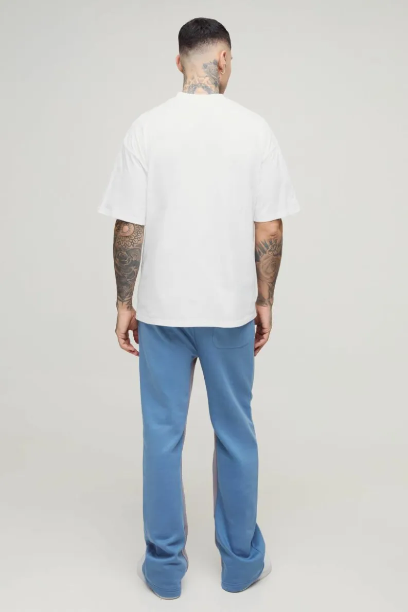 Outlet boohooMAN Tall Relaxed Man Paint Splatter Flare Jogger slate blue