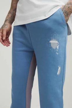 Outlet boohooMAN Tall Relaxed Man Paint Splatter Flare Jogger slate blue