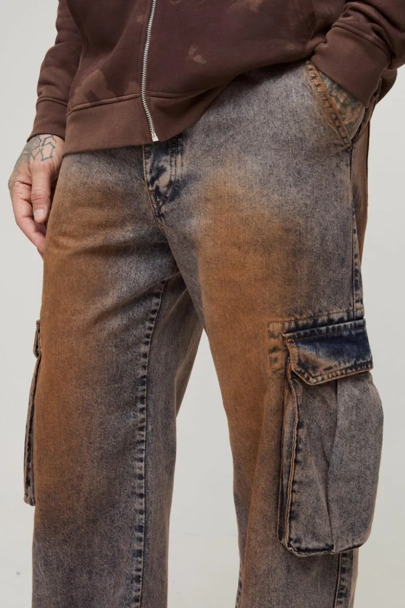 Cheap boohooMAN Tall Relaxed printed Cargo Jeans antique wash