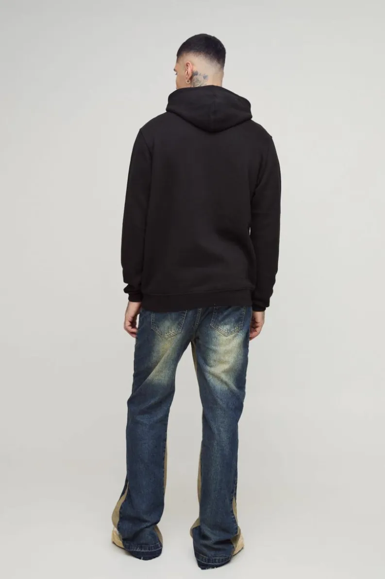Discount boohooMAN Tall Relaxed Rigid Flare Knee Rip Jeans antique wash
