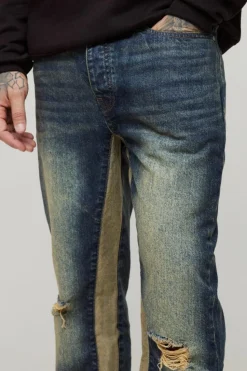 Discount boohooMAN Tall Relaxed Rigid Flare Knee Rip Jeans antique wash