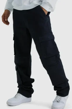 Online boohooMAN Tall Relaxed Washed Multi Pocket Cargo Jeans washed black