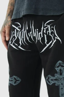 Online boohooMAN Tall Relaxed Worldwide Cross Jogger black