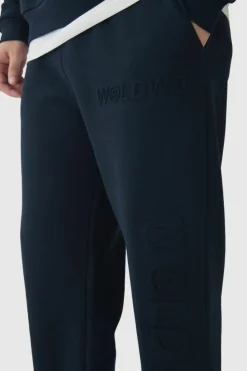 Best Sale boohooMAN Tall Relaxed Worldwide Embossed Jogger navy