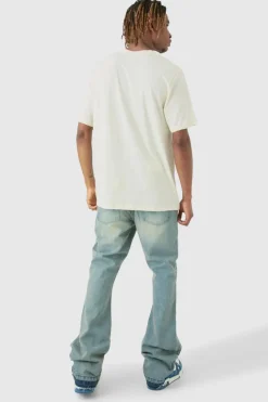 Flash Sale boohooMAN Tall Rigid Flare Jeans antique blue